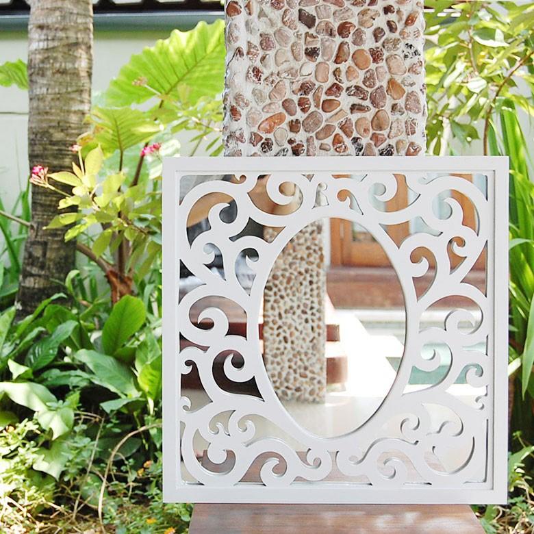 アジアン雑貨 オリエンタルな模様のアートミラー ホワイト 10806 | ブランド登録なし | 01