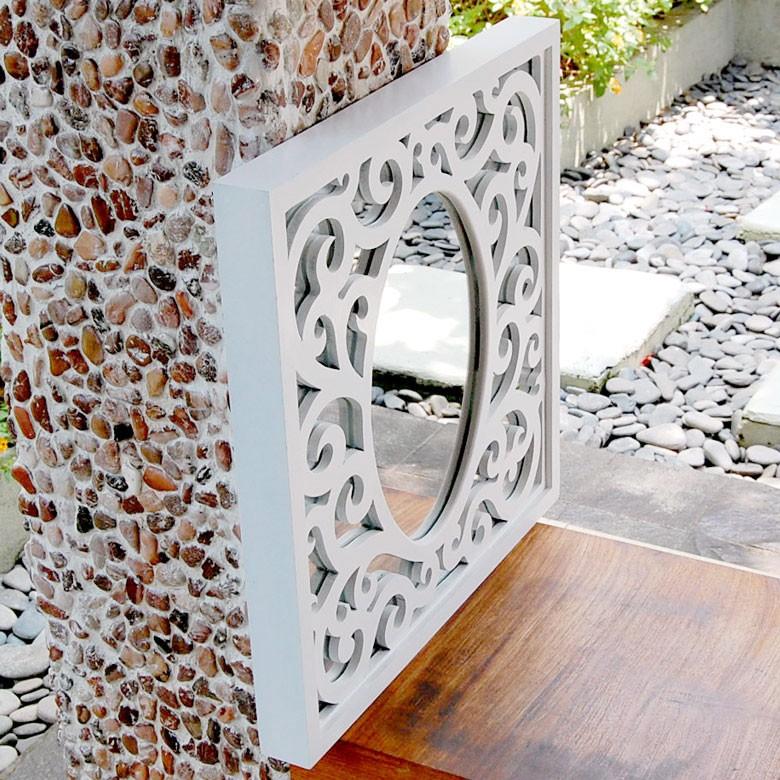 アジアン雑貨 オリエンタルな模様のアートミラー ホワイト 10806 | ブランド登録なし | 10