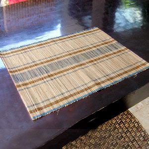 ランチョンマット テーブルウェア ボーダー柄 おしゃれ かわいい ブルー×ブラウン 天然素材 長方形 アジアン雑貨 アジア工房 10820 | ブランド登録なし | 02