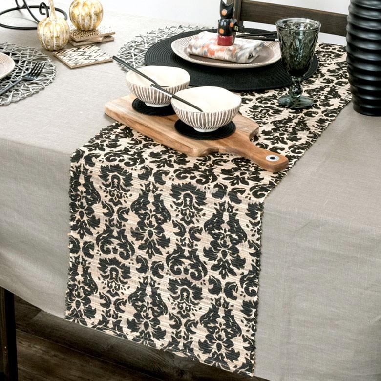 テーブルランナー テーブルセンター 布 タペストリー クロス ファブリック ウォーターヒヤシンス製 ブラック×ナチュラル アジア工房 10824 | ブランド登録なし | 07