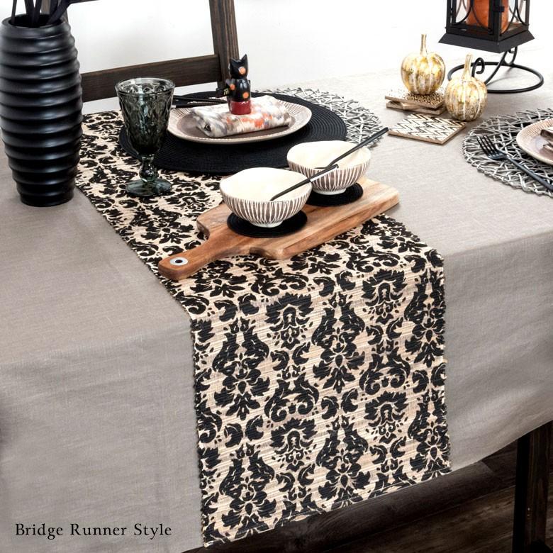 テーブルランナー テーブルセンター 布 タペストリー クロス ファブリック ウォーターヒヤシンス製 ブラック×ナチュラル アジア工房 10824 | ブランド登録なし | 02