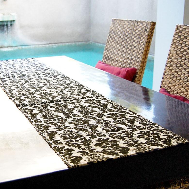 テーブルランナー テーブルセンター 布 タペストリー クロス ファブリック ウォーターヒヤシンス製 ブラック×ナチュラル アジア工房 10824 | ブランド登録なし | 04