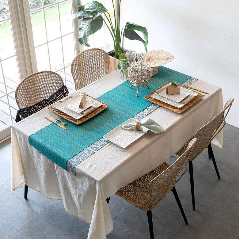 テーブルランナー ウォーターヒヤシンス製 テーブルセンター クロス ターコイズブルー アジアン エスニック 10833 | ブランド登録なし | 04