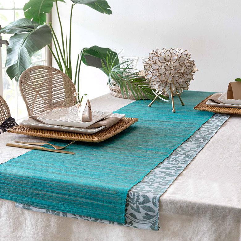 テーブルランナー ウォーターヒヤシンス製 テーブルセンター クロス ターコイズブルー アジアン エスニック 10833 | ブランド登録なし | 06