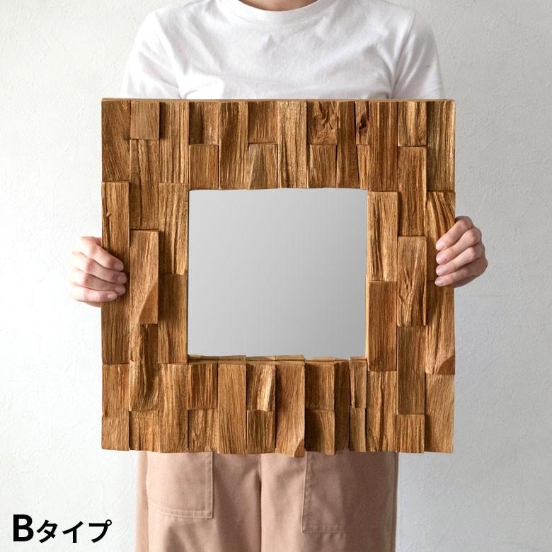 ミラー 壁掛け 卓上 鏡 金具付き アジアン チークウッド ナチュラル 正方形 ウォールデコレーション  バリ雑貨 エスニック おしゃれ 1086 | ブランド登録なし | 08