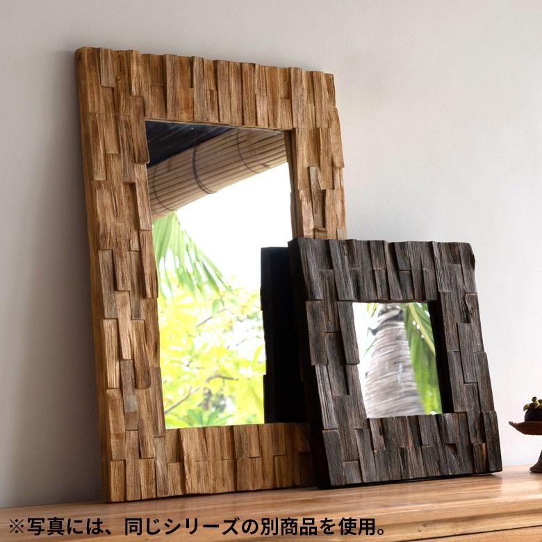 ミラー 壁掛け 卓上 鏡 金具付き アジアン チークウッド ナチュラル 正方形 ウォールデコレーション  バリ雑貨 エスニック おしゃれ 1086 | ブランド登録なし | 10