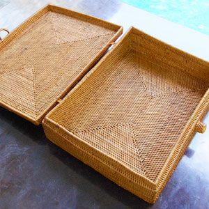 アジアン雑貨 アタで編まれた四角いフタ付きボックス型バスケット 柄なし 楕円形タイプ アジア工房 10985 | ブランド登録なし | 02