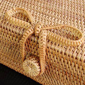 アジアン雑貨 アタで編まれた四角いフタ付きボックス型バスケット 柄なし 楕円形タイプ アジア工房 10985 | ブランド登録なし | 03