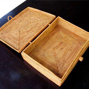 アジアン雑貨 アタで編まれた四角いフタ付きボックス型バスケット 柄あり 楕円形タイプ アジア工房 10986 | ブランド登録なし | 02