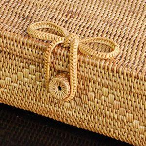 アジアン雑貨 アタで編まれた四角いフタ付きボックス型バスケット 柄あり 楕円形タイプ アジア工房 10986 | ブランド登録なし | 03