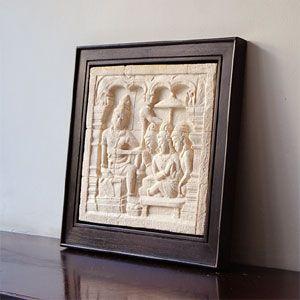 ボロブドゥール遺跡をモチーフにしたストーンレリーフ 36×36cm アジア