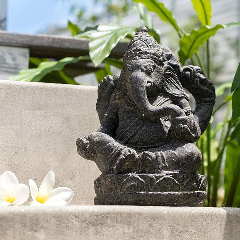 ガネーシャのアンティーク調アジアンストーンオブジェ ブラウン