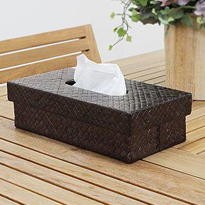 パンダンで編まれた折り畳みティッシュケースカバー ブラウン アジア工房 11358 | ブランド登録なし