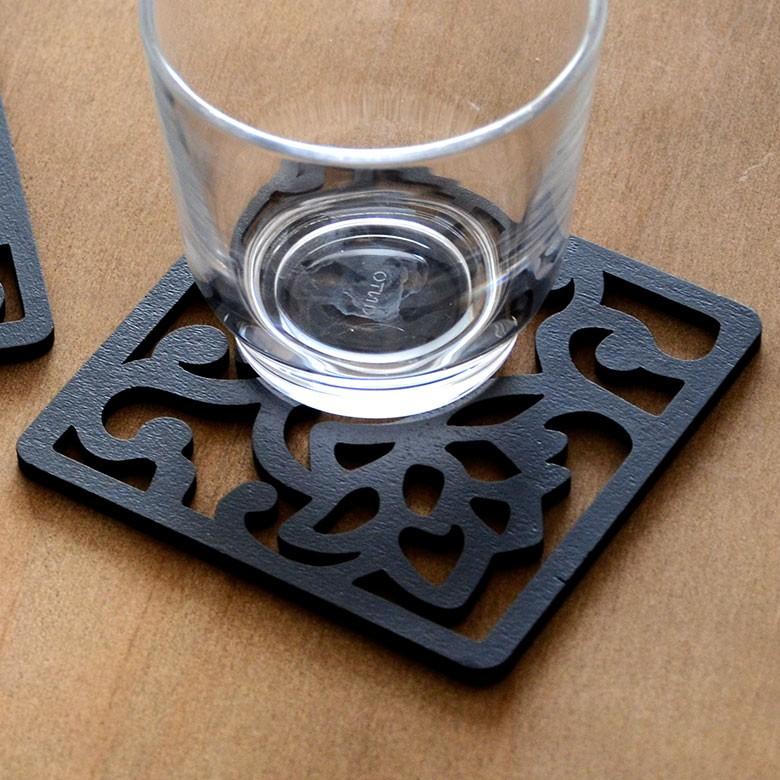 コースター 木製 円形 丸型 ソーサー モダン アジアン ブラック キッチン雑貨 カフェ 敷物 オリエンタルモチーフ 花型 11383 | ブランド登録なし | 02