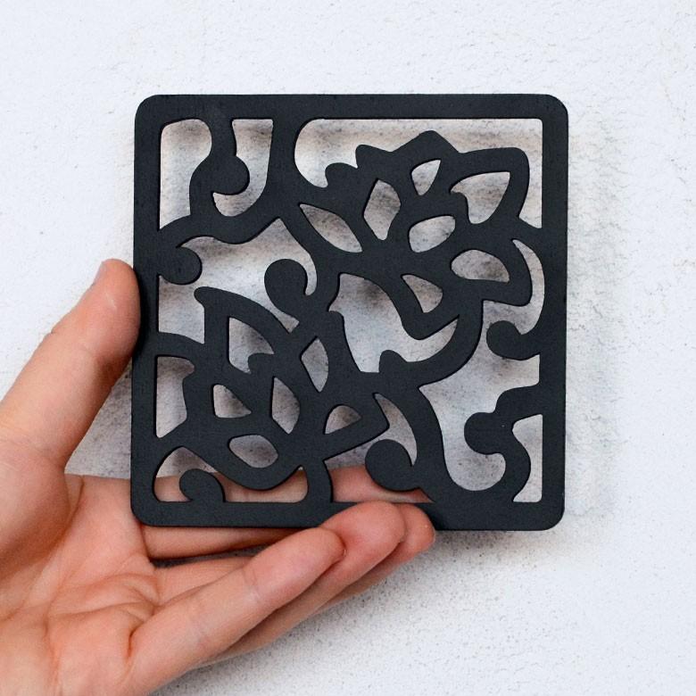 コースター 木製 円形 丸型 ソーサー モダン アジアン ブラック キッチン雑貨 カフェ 敷物 オリエンタルモチーフ 花型 11383 | ブランド登録なし | 03