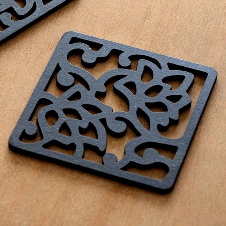 コースター 木製 円形 丸型 ソーサー モダン アジアン ブラック キッチン雑貨 カフェ 敷物 オリエンタルモチーフ 花型 11383 | ブランド登録なし | 04