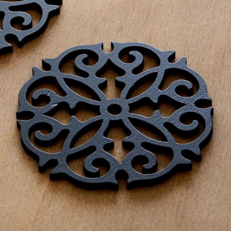 コースター 木製 円形 丸型 ソーサー モダン アジアン ブラック キッチン雑貨 カフェ 敷物 オリエンタルモチーフ 花型 11388 | ブランド登録なし | 04