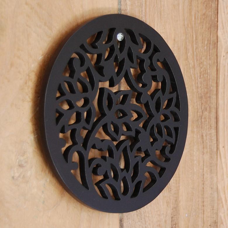 レリーフ 木製モダン ロータス柄 円形 アジアン 木彫り 彫刻