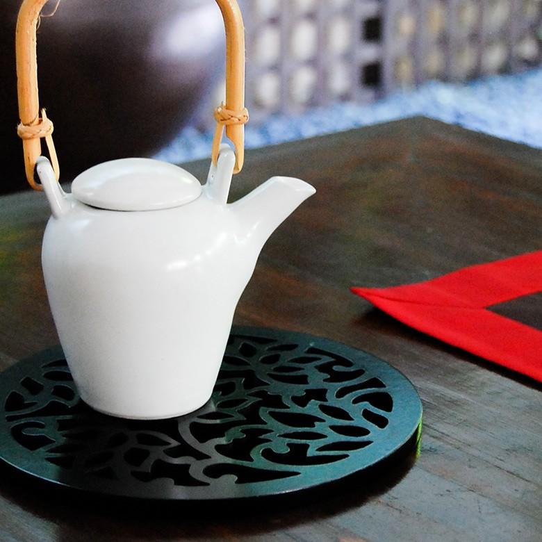 レリーフ 木製モダン ロータス柄 円形 アジアン 木彫り 彫刻