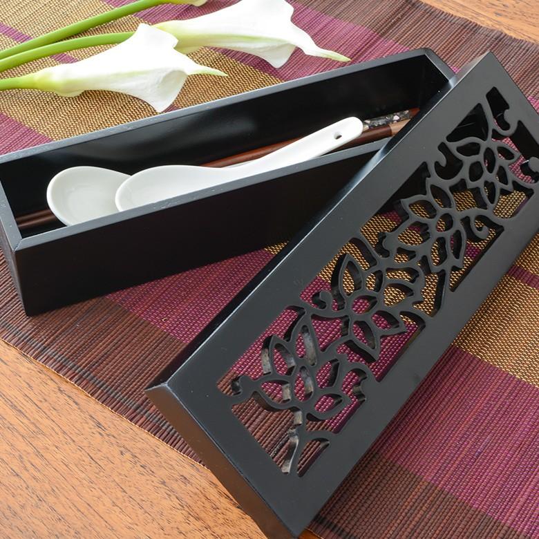 収納ケース カトラリーケース アジアン 彫刻アート 箱 長方形 おしゃれ モダン エスニック 11404 | ブランド登録なし | 02