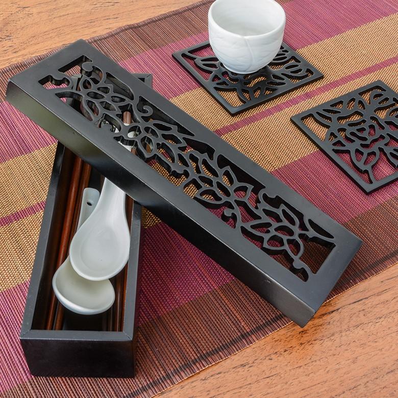 収納ケース カトラリーケース アジアン 彫刻アート 箱 長方形 おしゃれ モダン エスニック 11404 | ブランド登録なし | 05