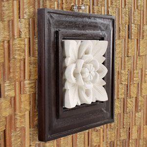木製フレーム付きフラワーモチーフのストーンレリーフ アジア工房 11428 | ブランド登録なし