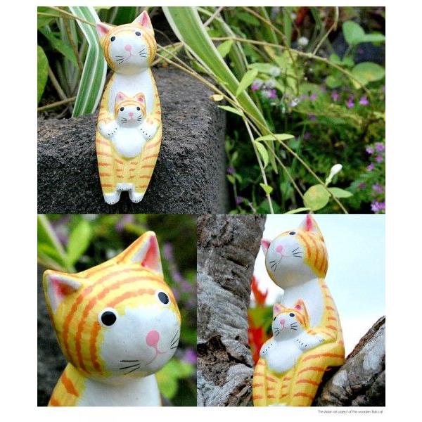 仲良くちょこんとお座りするバリネコ親子の木彫りオブジェ | ブランド登録なし | 01