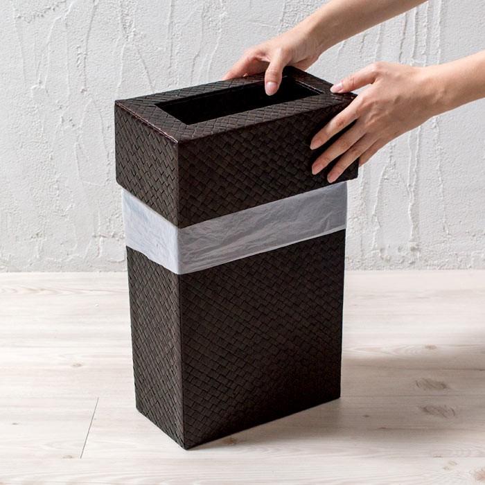 ゴミ箱 フタ付き おしゃれ ダストボックス 蓋付き くずかご スリム モダン アジアン 寝室 バリ雑貨 パンダン ダークブラウン アジア工房 11560 | ブランド登録なし | 01