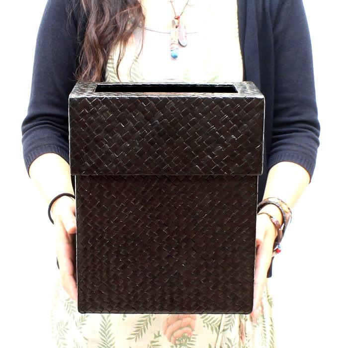 ゴミ箱 フタ付き おしゃれ ダストボックス 蓋付き くずかご スリム モダン アジアン 寝室 バリ雑貨 パンダン ダークブラウン アジア工房 11560 | ブランド登録なし | 02