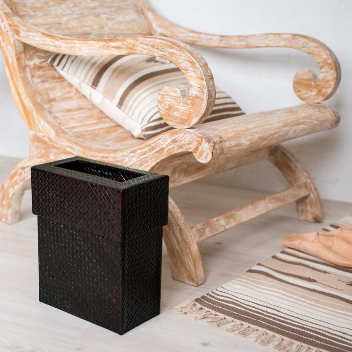 ゴミ箱 フタ付き おしゃれ ダストボックス 蓋付き くずかご スリム モダン アジアン 寝室 バリ雑貨 パンダン ダークブラウン アジア工房 11560 | ブランド登録なし | 03