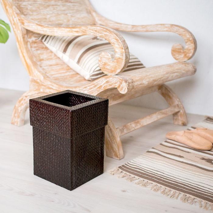 ゴミ箱 おしゃれ 蓋付き ダストボックス くずかご フタ付き 見えない 正方形 モダン アジアン リビング 寝室 パンダン アジア工房 11562 | ブランド登録なし | 01