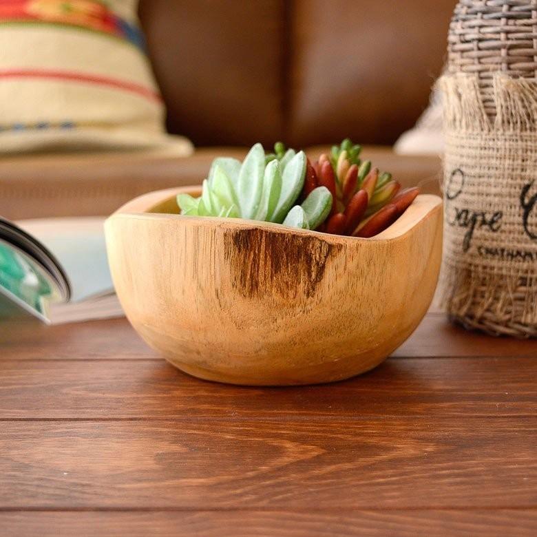 天然チークウッドのボウル型プランターカバー Sサイズ アジア工房 11587 | ELEMENTS（インテリア）