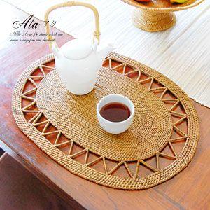 ランチョンマット プレイスマット ランチマット おしゃれ モダン ナチュラル 格子状 楕円形 アジアン バリ 雑貨 アタ製 アジア工房 11597 | ブランド登録なし
