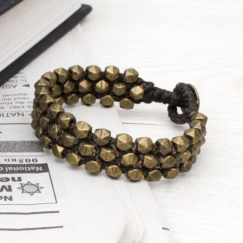 ブレスレット ビーズ ３連 ゴールド アンティーク調 アジアン エスニック スタッズ アクセサリー おしゃれ 真鍮 11682 | ブランド登録なし