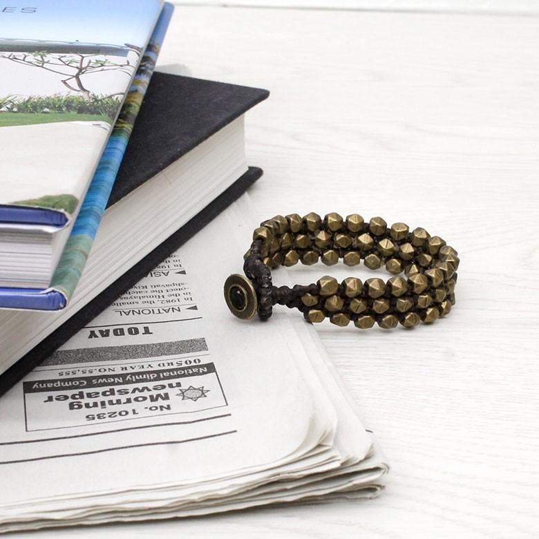 ブレスレット ビーズ ３連 ゴールド アンティーク調 アジアン エスニック スタッズ アクセサリー おしゃれ 真鍮 11682 | ブランド登録なし | 08