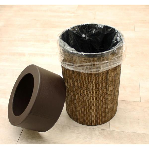 ゴミ箱 おしゃれ ダストボックス フタ付き くずかご 蓋付き 丸型 円形 丸い モダン アジアン リビング 寝室 合皮レザー アジア工房 11771 | ブランド登録なし | 01