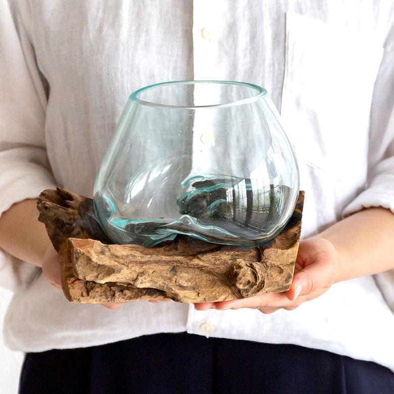 ELEMENTS ガラス鉢 流木 プランターオブジェ ガラスボウル オブジェ