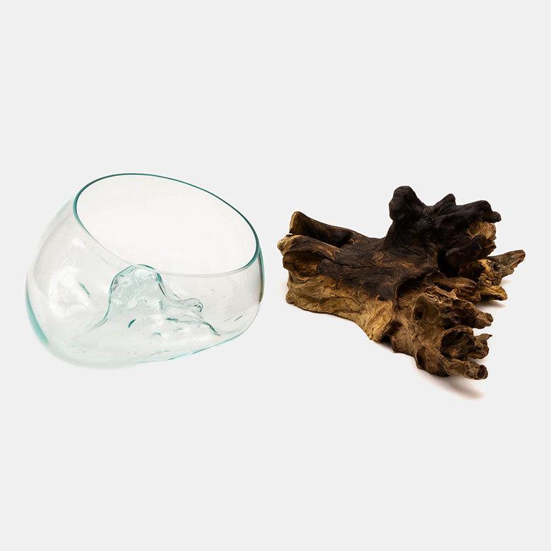 ガラス鉢 流木 プランターオブジェ ガラスボウル オブジェ テラリウム 観葉植物 プランター ガラス容器 西海岸 男前 置物 Lサイズ アジア工房 12162 | ELEMENTS（インテリア） | 08