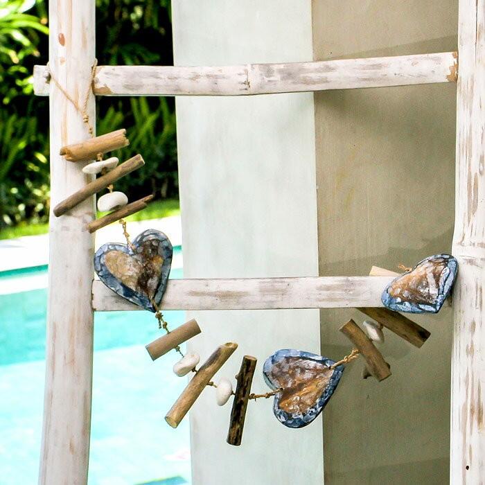 流木　H8.5×W39×D26㎝　置物　飾り　オーナメント　アート　インテリア オーナメント 壁飾り 流木 ハート ブルー ロング ビーチ 西海岸 男前