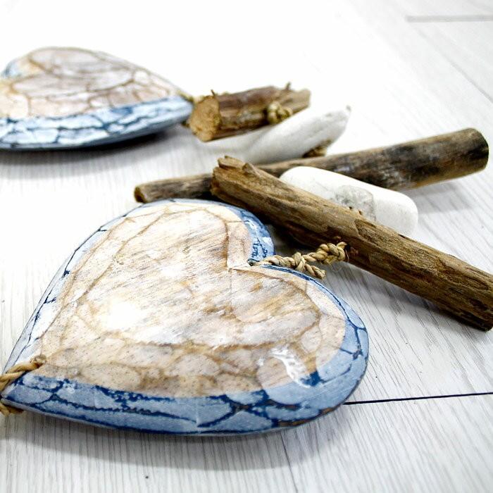 オーナメント 壁飾り 流木 ハート ブルー ロング ビーチ 西海岸 男前