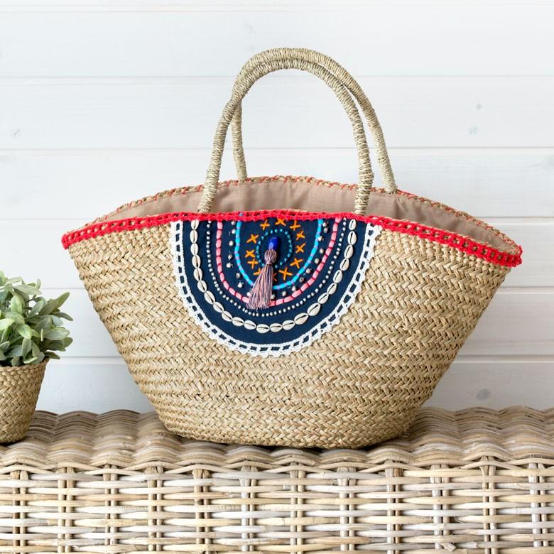 ウォーターヒヤシンスで編まれたかごバッグ ネイビー アジア工房 12441 | ブランド登録なし