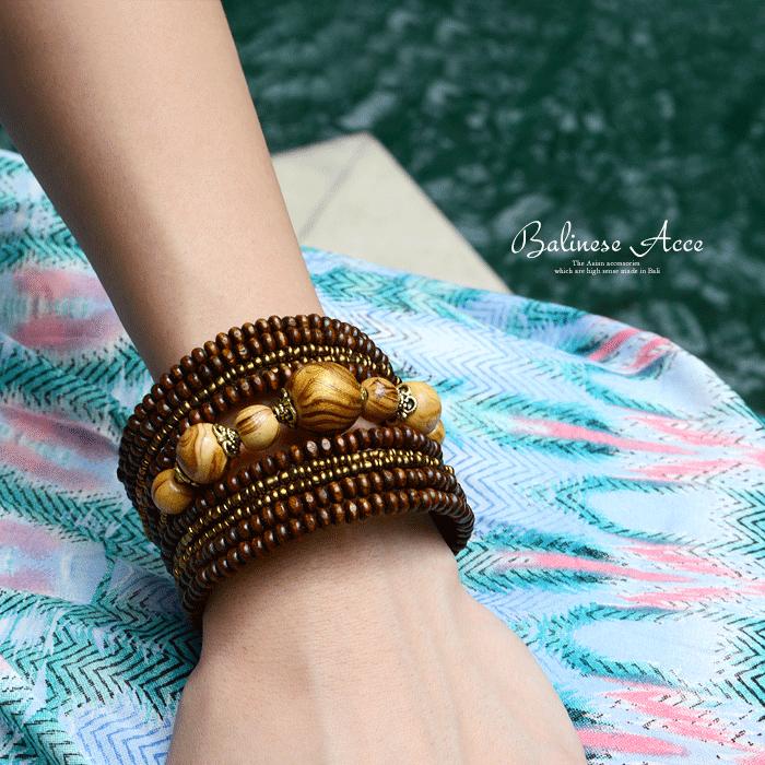 ココナッツウッドビーズのワイドバングル アジア工房 12540 | ブランド登録なし | 01