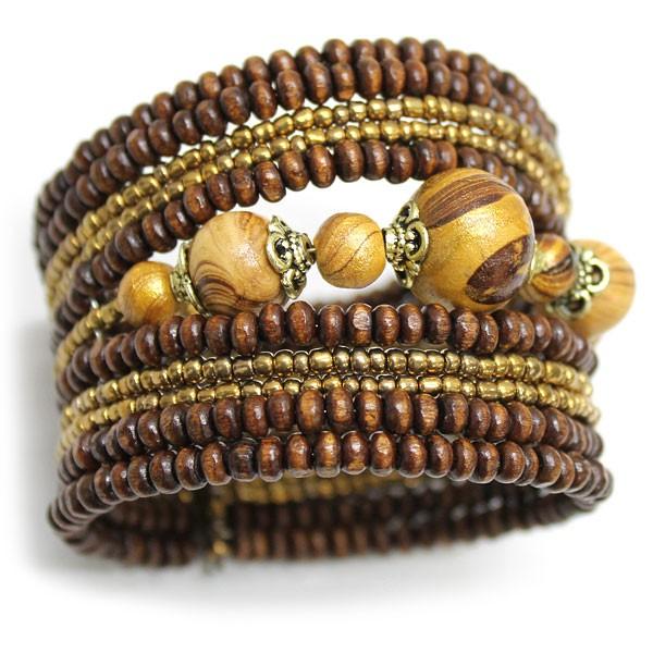 ココナッツウッドビーズのワイドバングル アジア工房 12540 | ブランド登録なし | 03