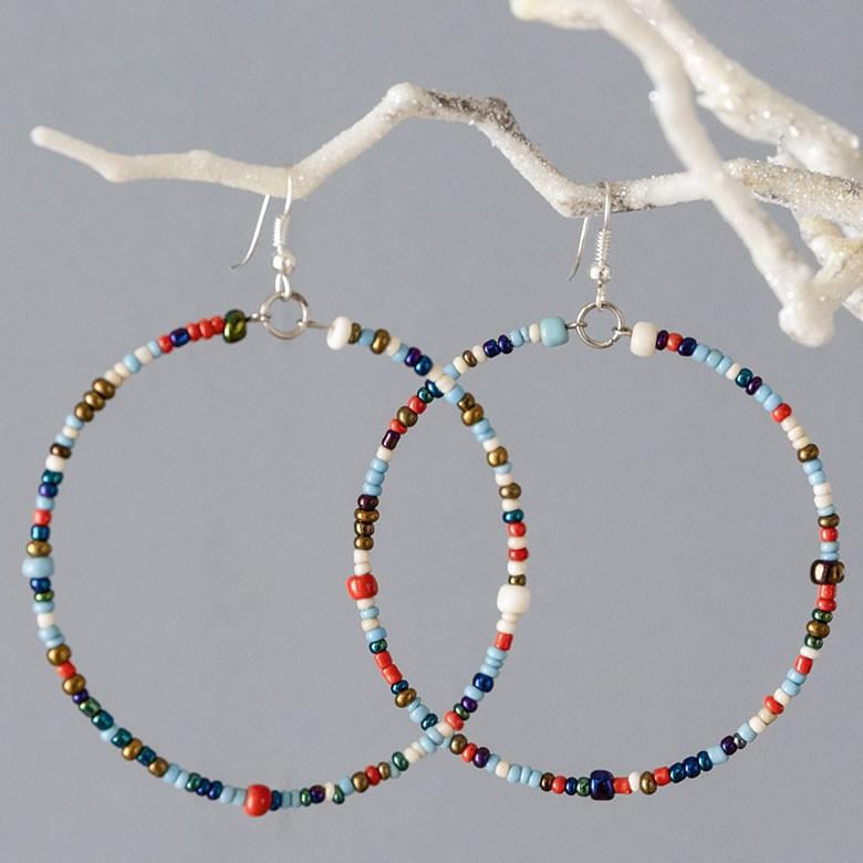 ピアス フープ ビーズ カラフル 揺れる フックピアス エスニック アジアン バリ雑貨 レディース おしゃれ 夏 12560 | ブランド登録なし | 02