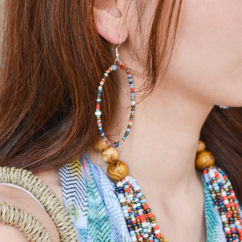 ピアス フープ ビーズ カラフル 揺れる フックピアス エスニック アジアン バリ雑貨 レディース おしゃれ 夏 12560 | ブランド登録なし | 05