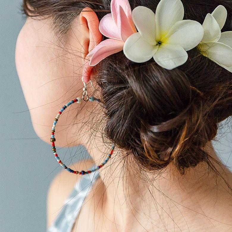 ピアス フープ ビーズ カラフル 揺れる フックピアス エスニック アジアン バリ雑貨 レディース おしゃれ 夏 12560 | ブランド登録なし | 07