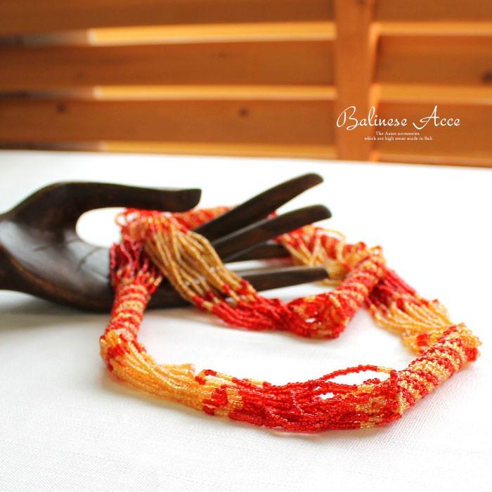 レッド×ベージュのビーズのボリュームネックレス アジア工房 12590 | ブランド登録なし | 01