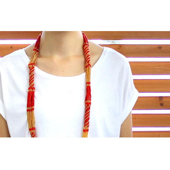 レッド×ベージュのビーズのボリュームネックレス アジア工房 12590 | ブランド登録なし | 02
