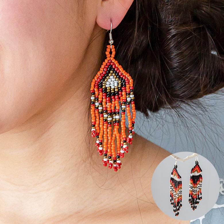 ピアス ビーズ フリンジ 揺れる アジアン エスニック カラフル おしゃれ バリ雑貨 フックピアス レディース 夏 1263 | ブランド登録なし