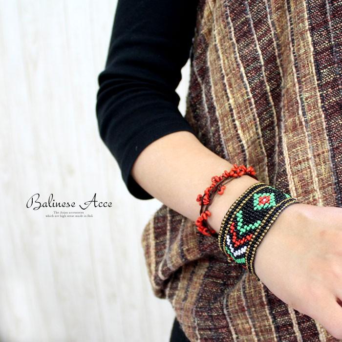 ブレスレット ネイティブ柄ビーズ ブラック アジア工房 12640